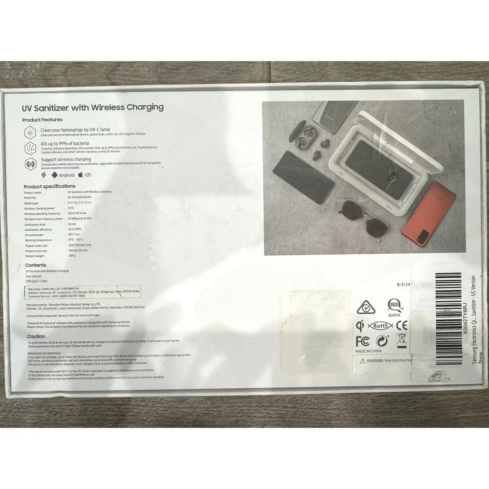 Samsung UV Sanitizer Wireless Charger Unisex OS White New GP-TOU020SACWU‎ Qi 10W